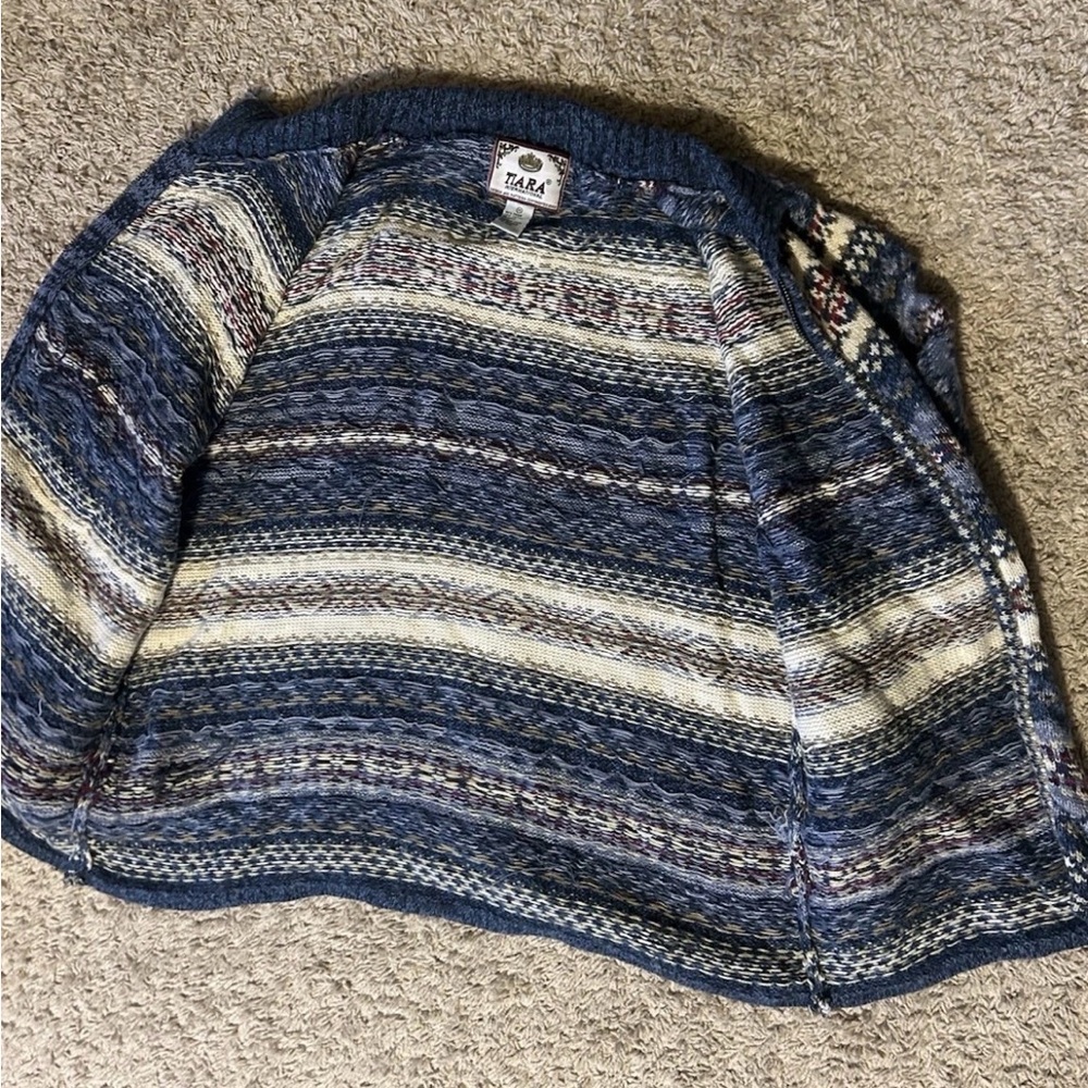 Vintage Tiara International Fair Isle zip cardigan sweater - Blue, Women's M - Picture 3 of 4